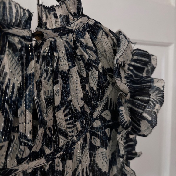 Ulla Johnson‎ Amalia Dress Indigo Batik Print High Low Midi Dress Ruffle Size 10 - Picture 13 of 16